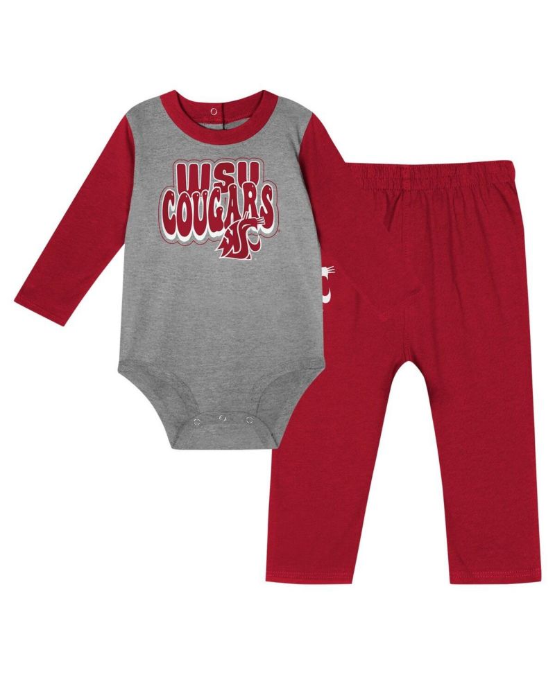 Baby Boys and Girls Crimson Washington State Cougars Double Up Long Sleeve Bodysuit Pant Set