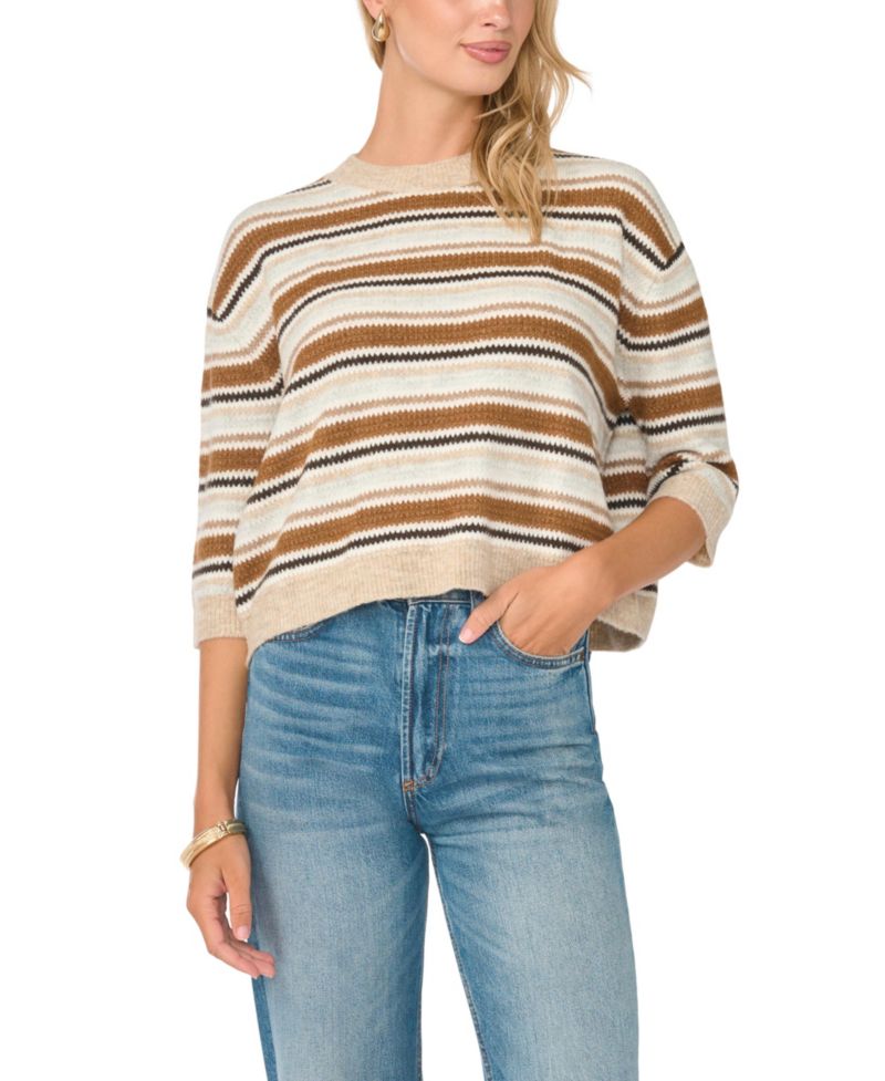 Women's Seed Stitch Striped Crewneck Sweater