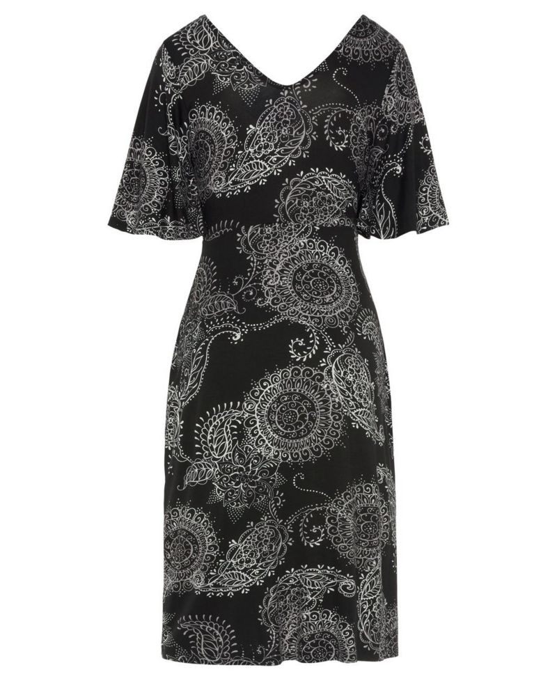 Women's Viscose Printed Belted Asymmetrical Surplice-Neck Short Dress