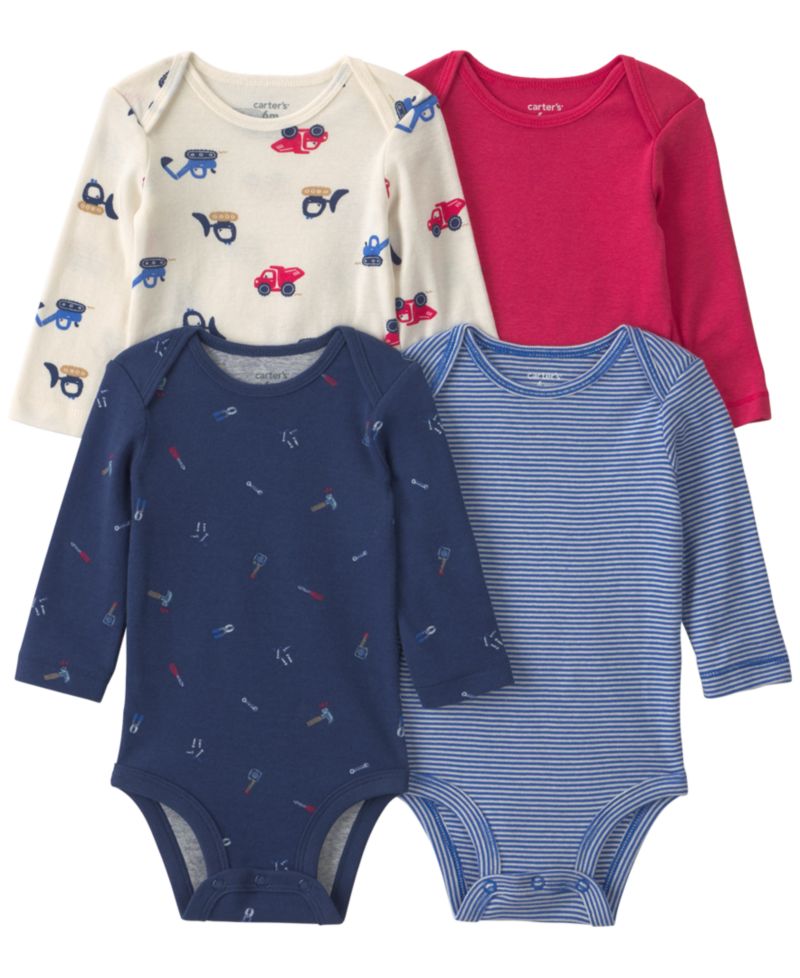 Baby Boys' Construction Round Neck Bodysuits, 4-Pack