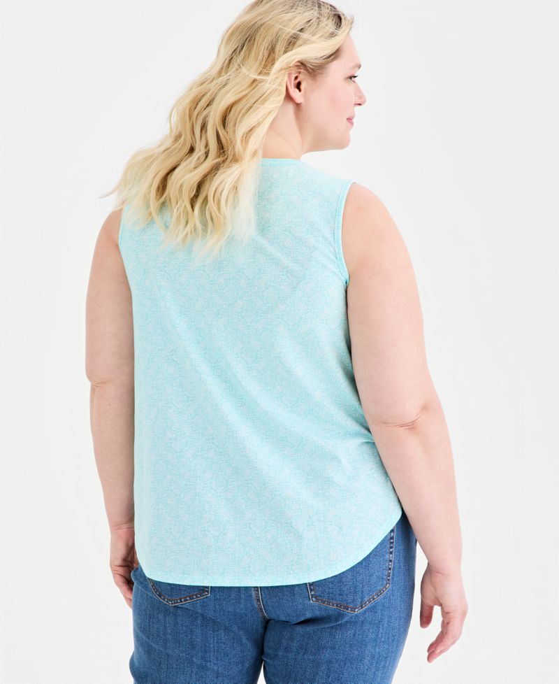 Plus Size Printed Pintuck Tank Top