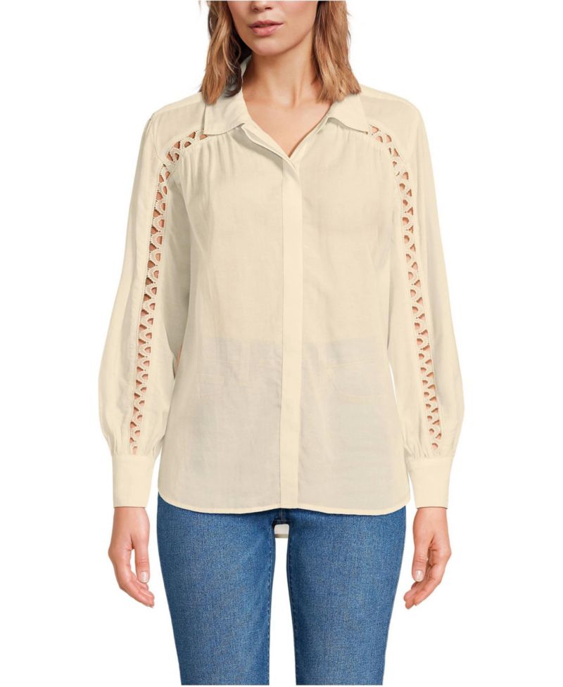 Women's Voile Shirred Trim Insert Shirt