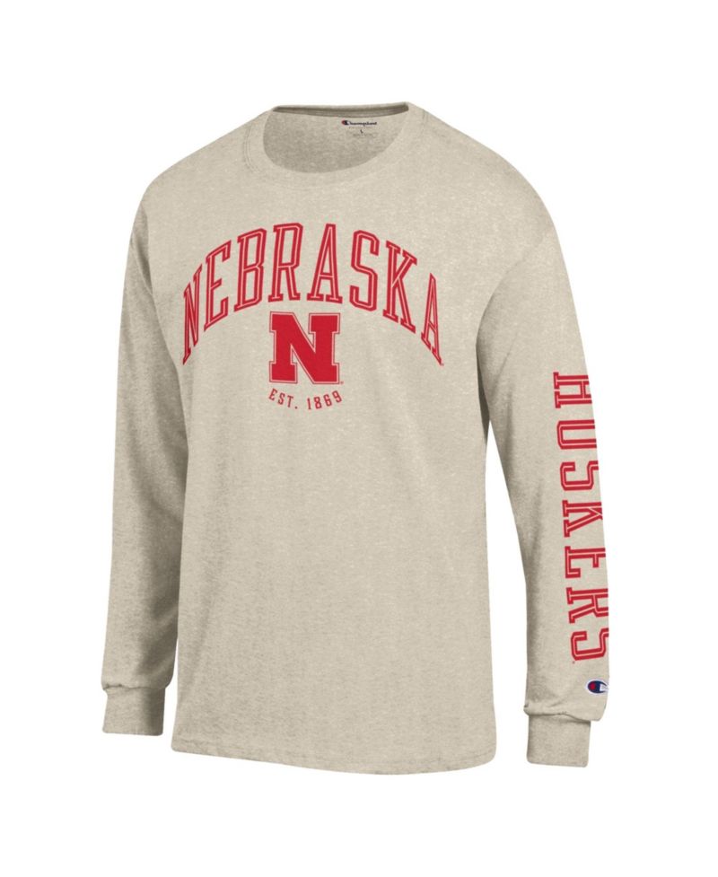 Men's Heather Oatmeal Nebraska Huskers Neutral Arch Long-Sleeve T-Shirt