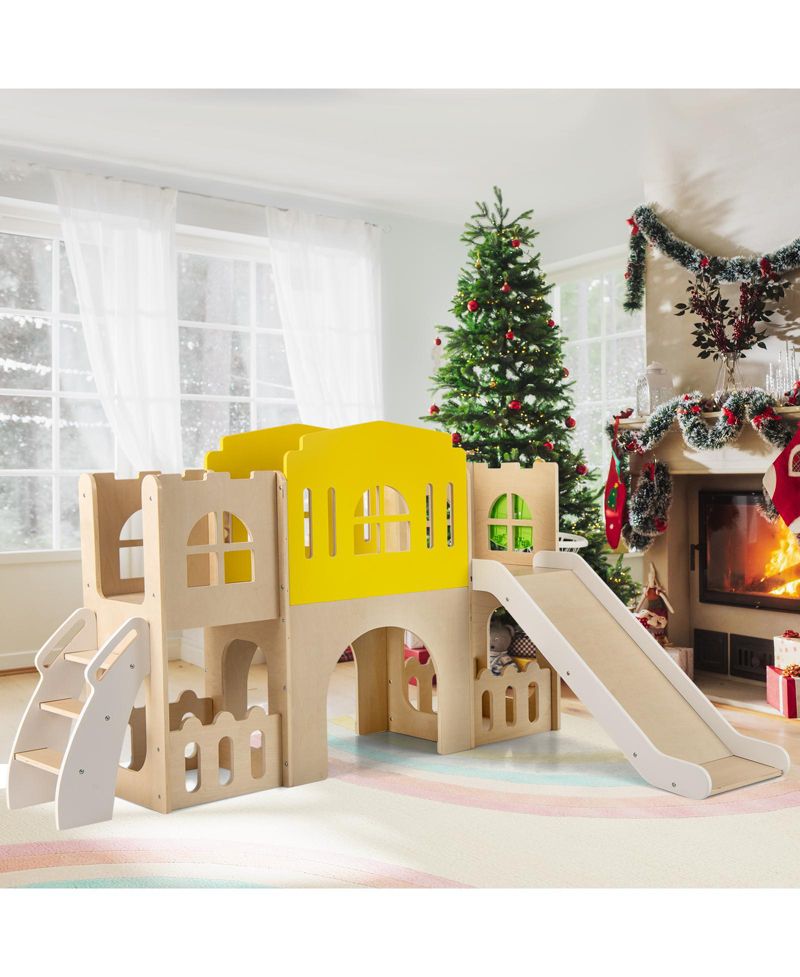 Kids 7-in-1 Slide Playset with Climber and Basketball Hoop