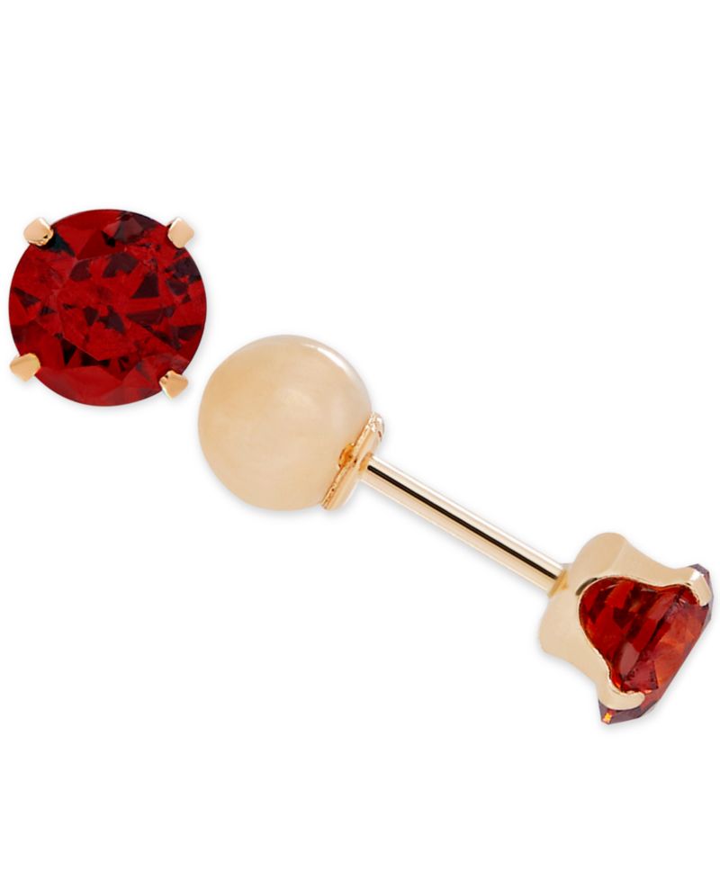 Children's Cubic Zirconia Birthstone Reversible Earrings in 14k Gold