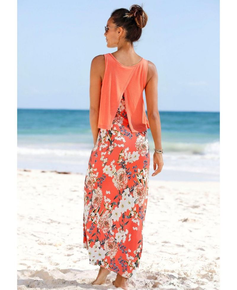 Women's Viscose Printed Layered Look Everyday Comfort Maxi Dress