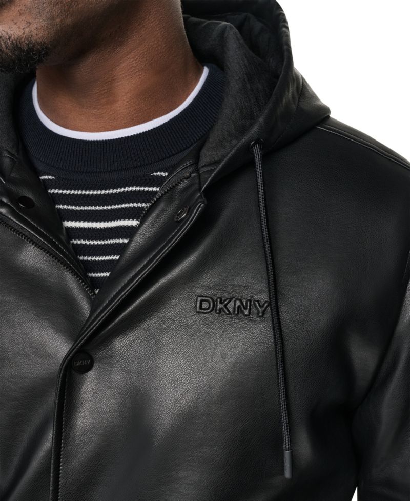 Men's Hooded Faux Leather Bomber Jacket