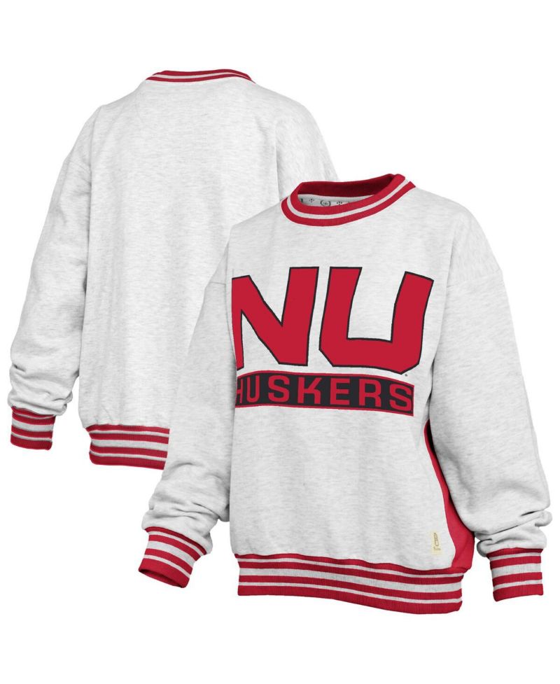 Women's Heather Gray/Scarlet Nebraska Huskers Endzone Crewneck Sweatshirt