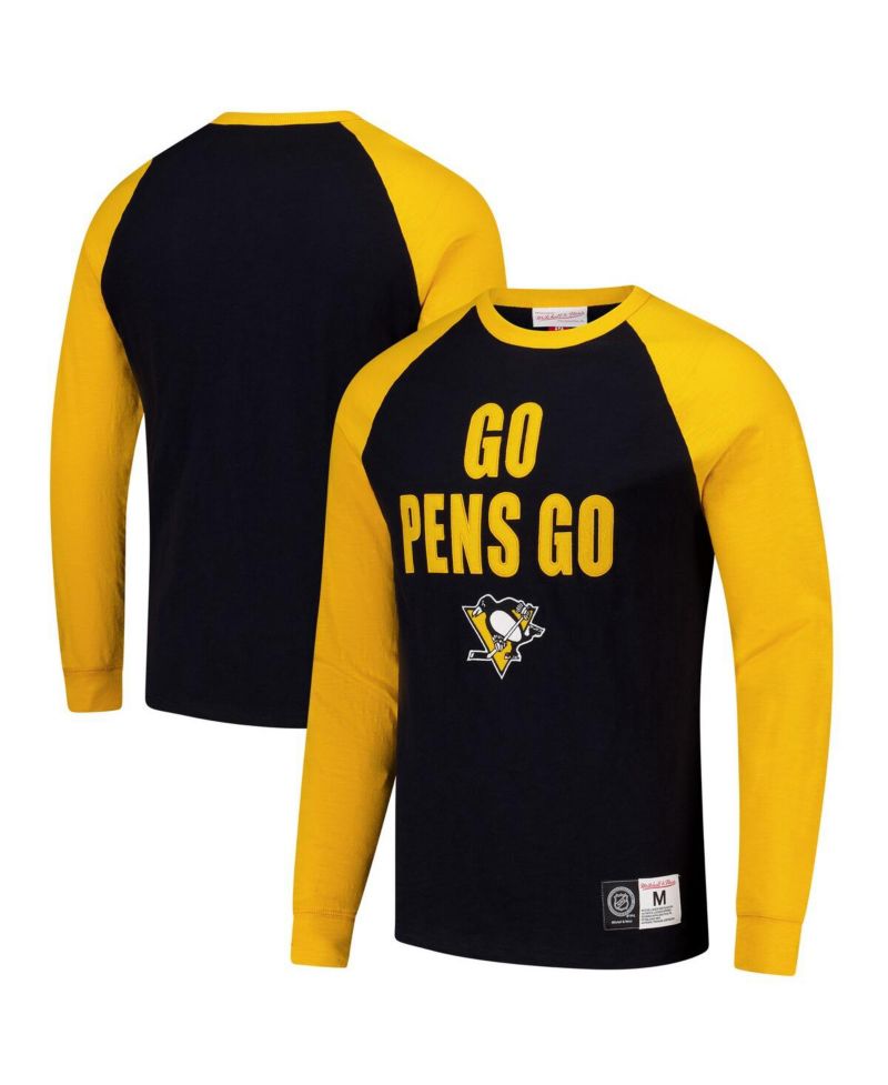 Men's Black/Gold Pittsburgh Penguins Legendary Slub Raglan Long Sleeve T-Shirt