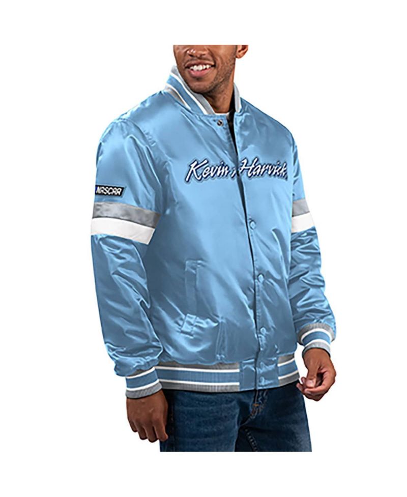 Men's Light Blue Kevin Harvick Home Game Full-Snap Varsity Jacket
