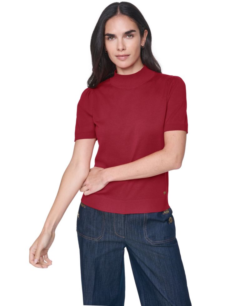 Women's Short-Sleeve Mock-Neck Puff-Sleeve Sweater