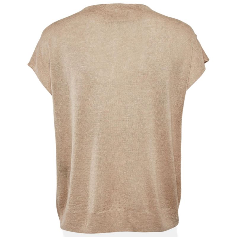 Women's Beige Linen Knit Tie-Up Detail Card Top