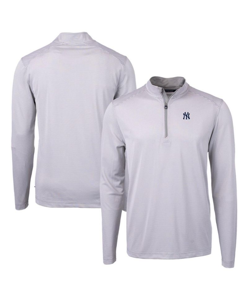 Men's Gray/White New York Yankees Virtue Eco Pique Micro Stripe Quarter-Zip