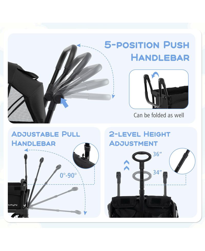 Foldable Wagon Stroller for 4 Kids with Removable Canopy
