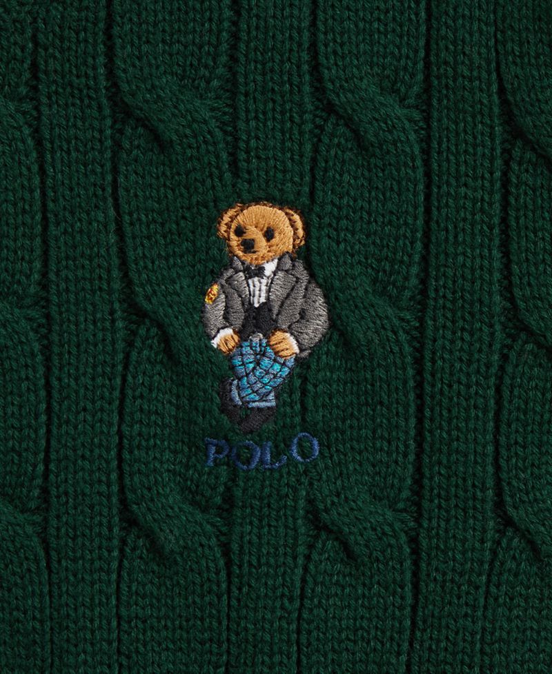 Boys' 2T-7 Polo Bear Cable-Knit Crewneck Sweater
