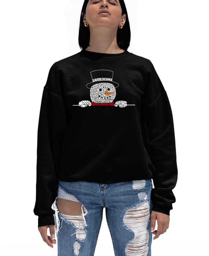 Women's Peeking Snowman Word Art Crewneck Sweatshirt