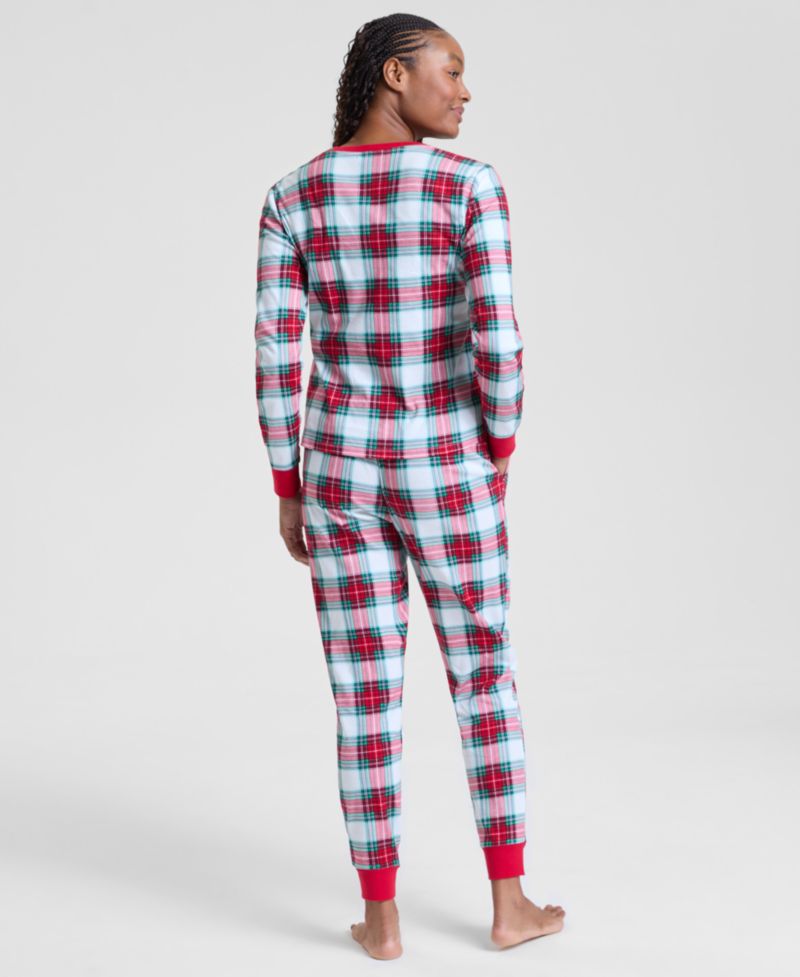 Women's Merry Plaid Crew Neck Matching Family Pajamas Set