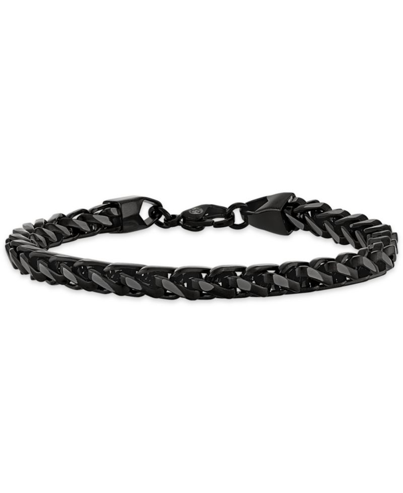 Black and Silver Wheat Chain Bracelet in Stainless Steel