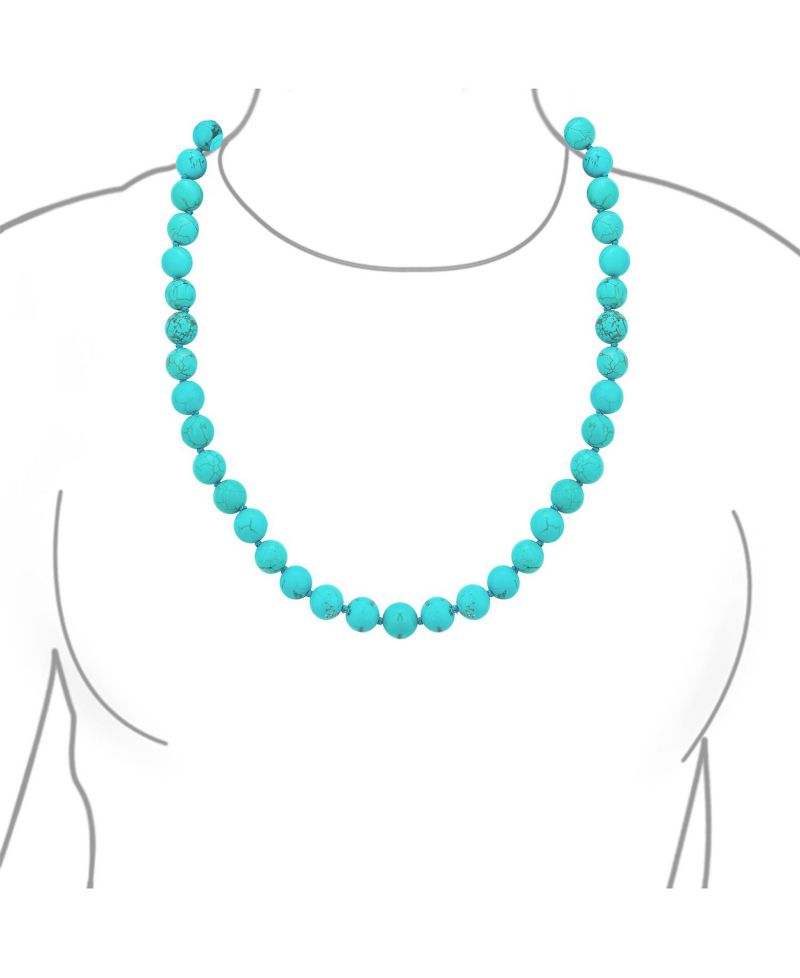 Long Strand Double Wrap Layer Blue Turquoise Necklace .925 Sterling Silver