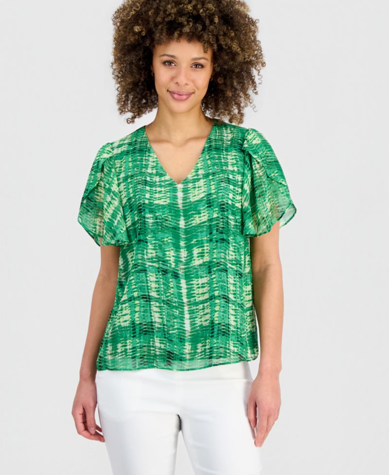 Petite Tulip-Sleeve V-Neck Top