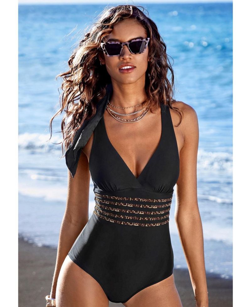 Women's Animal Print Trim Tummy Control One-Piece Swimsuit