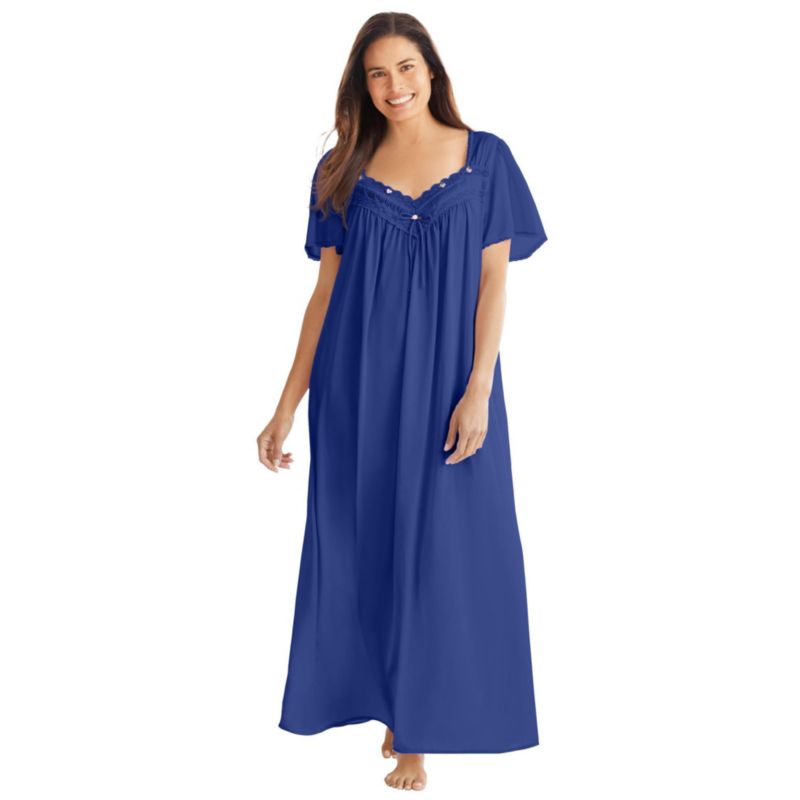 Plus Size Only Necessities Long Silky Lace-Trim Gown