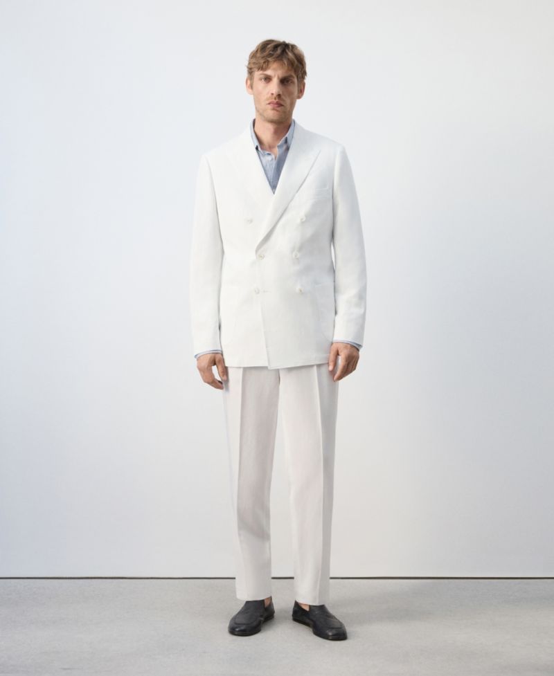 Men's Linen Lyocell Double-Breasted Suit Jacket