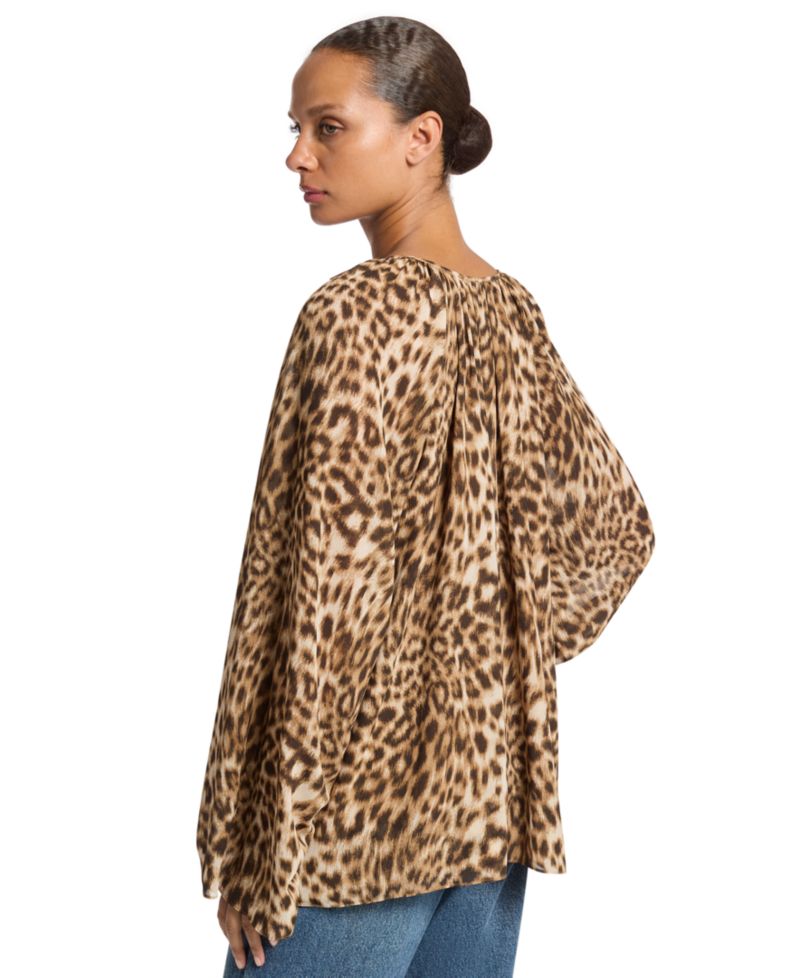 Women's Long-Sleeve Leopard-Print High-Low Blouse