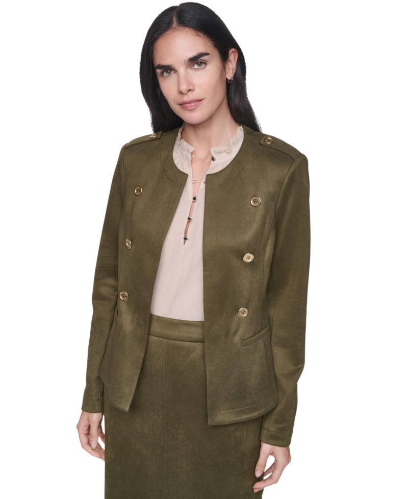 Women's Suede Collarless Band Jacket