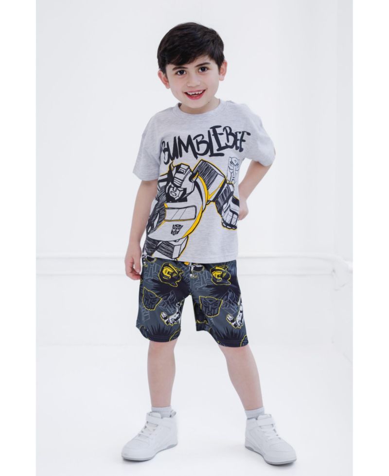 Boys Bumblebee Optimus Prime Graphic T-Shirt & Mesh Shorts Outfit Set to