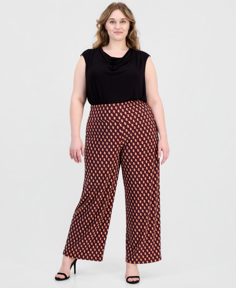 Plus Size Pull-On High-Rise Wide-Leg Pants