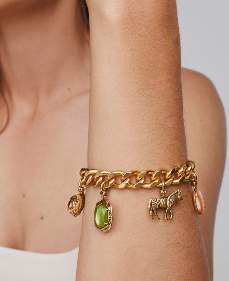 Imitation Pearl and Banded Agate Raina Charm Bracelet