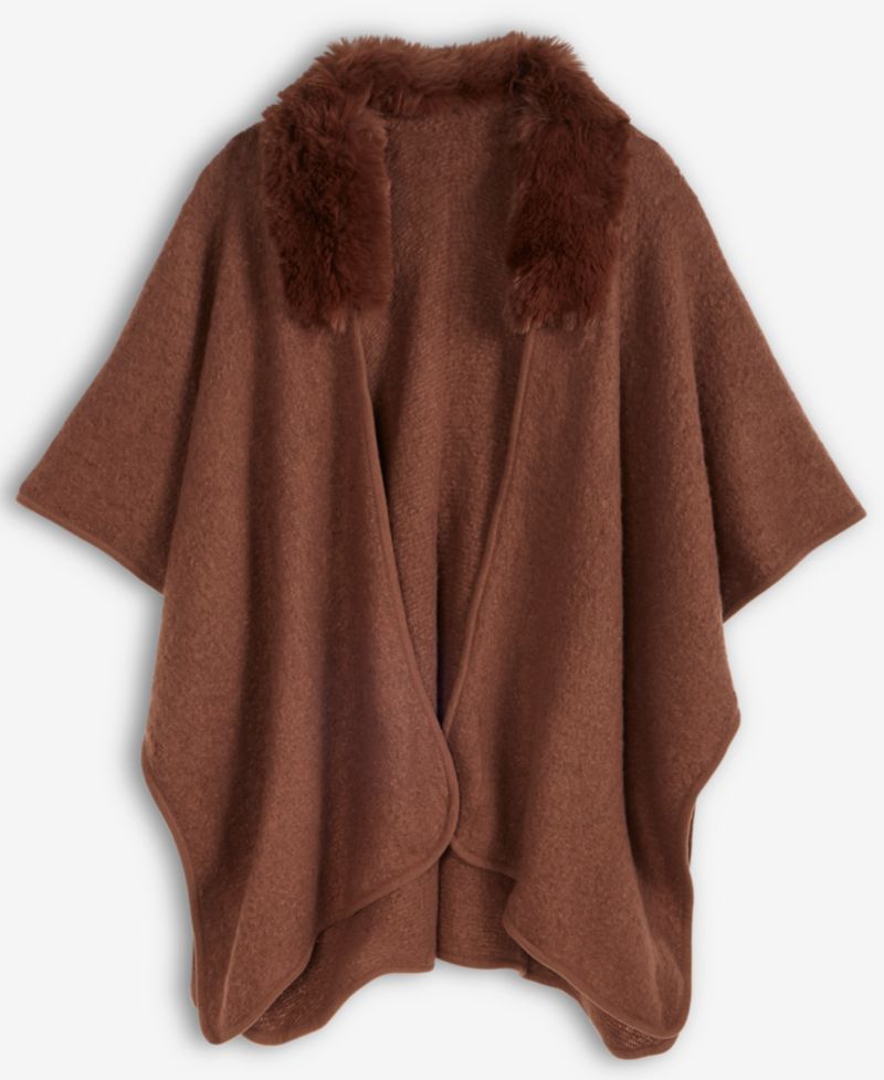 Faux Fur Trim Luxe Ruana Topper