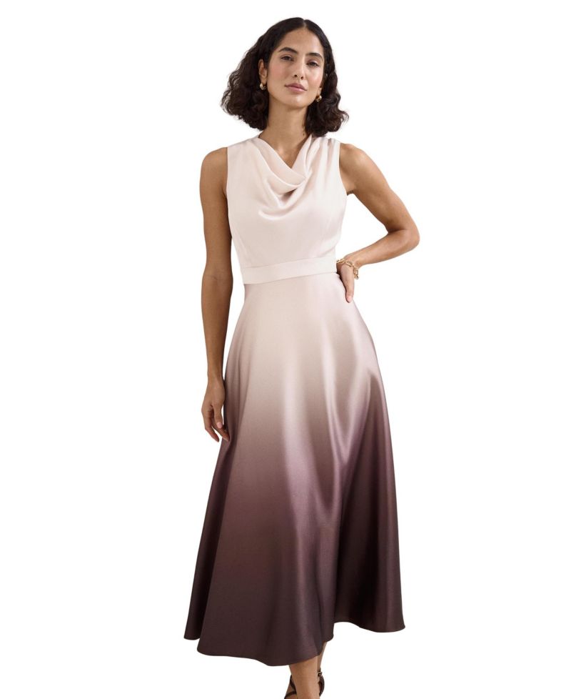 Women's Ombre Cowl Neck Midi Dress