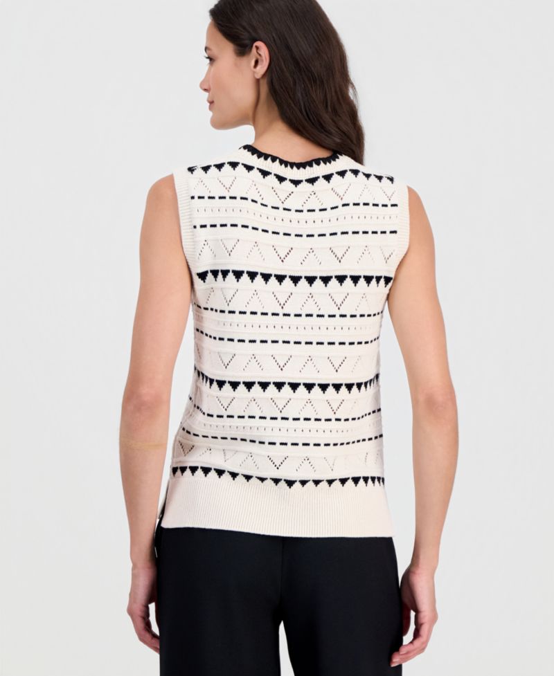 Women's Crewneck Sleeveless Pointelle Top