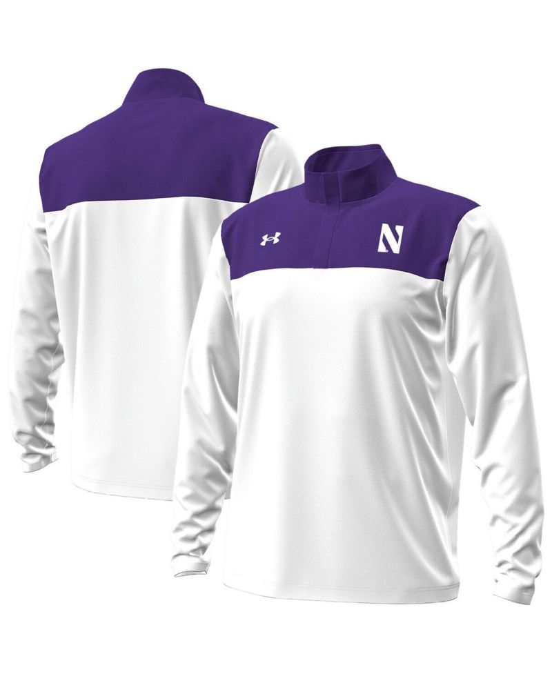 Men's White/Purple Northwestern Wildcats Green Blocked Quarter-Zip Pullover Hoodie
