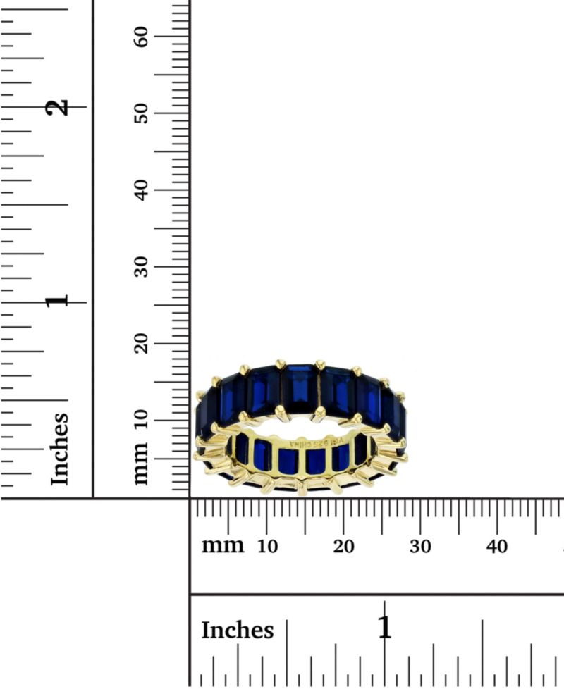 Created Blue Spinel Emerald Cut Eternity Band in 14k Yellow Gold Plated Sterling Silver