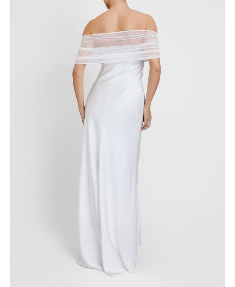 Women's Bardot Detail Beaded Satin Midaxi Dress