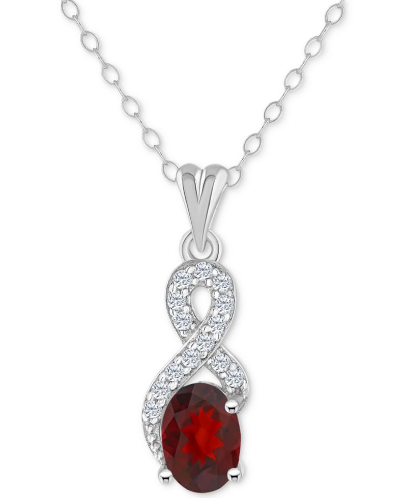 Rhodolite Garnet (1 ct. t.w.) & White Topaz (1/7 ct. t.w.) Looped 18" Pendant Necklace in Sterling Silver (Also in Citrine, Amethyst, Blue Topaz, & Peridot)