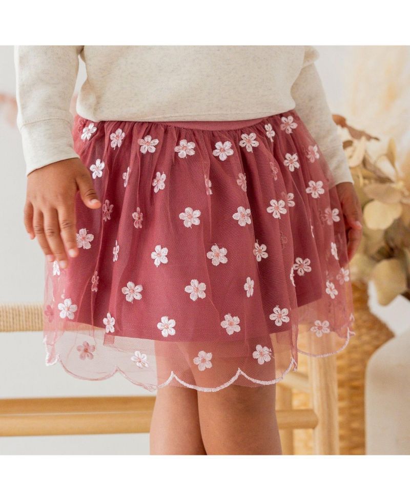 Baby Girls Berry Floral Embroidered Tutu Skirt
