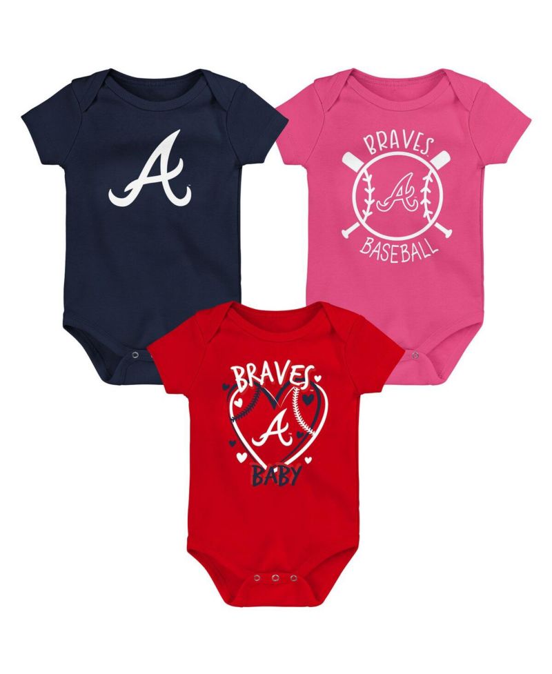 Baby Boys and Girls 3-Pack Atlanta Braves Slide Home Bodysuit Set