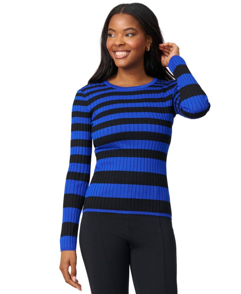 Women's Striped Ribbed Crewneck Sweater
