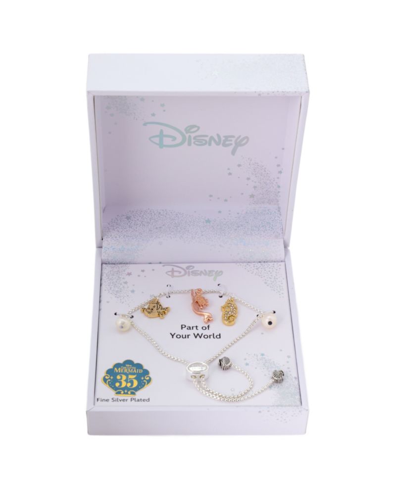 Little Mermaid Cubic Zirconia and Mother of Pearl Charm Bolo Bracelet