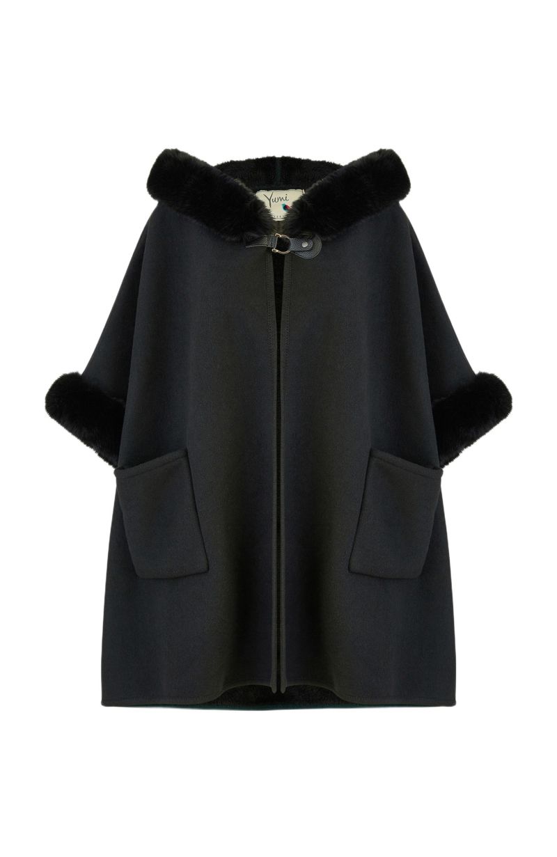 Women's Hooded Fur Cape Jacket
