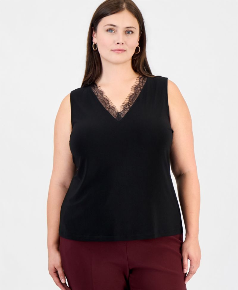 Plus Size V-Neck Lace-Trim Tank