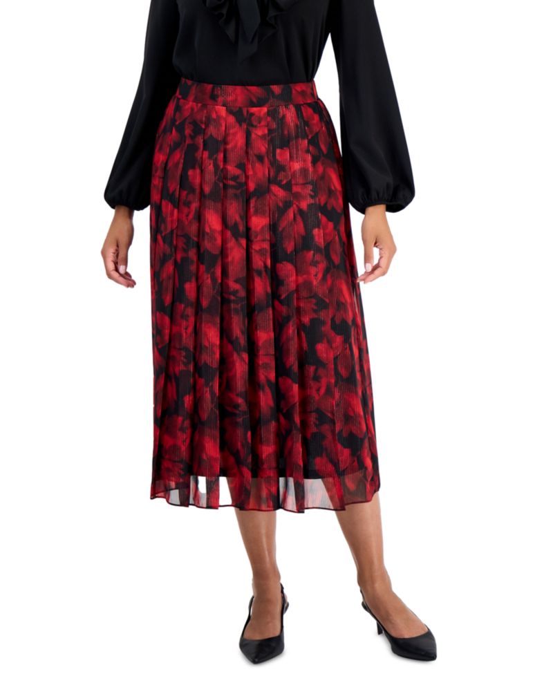 Petite Pleated Midi Lined Chiffon Skirt