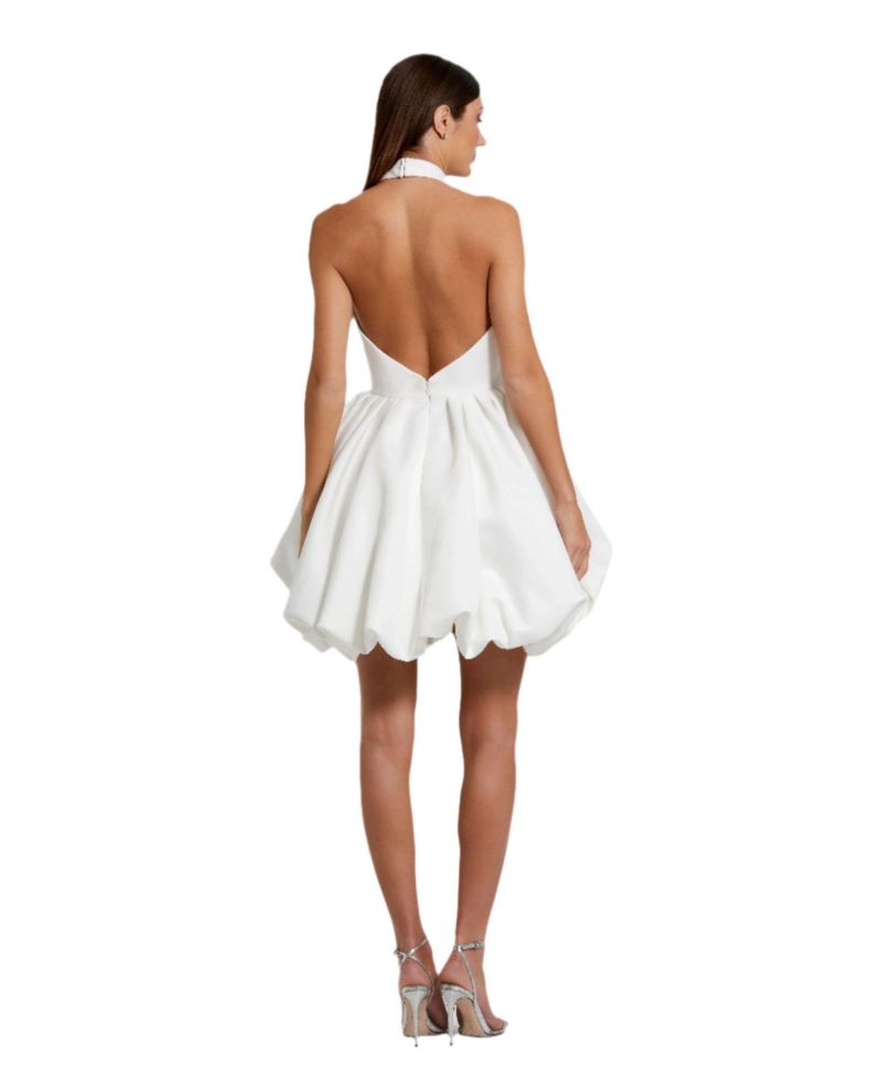 Women's Satin High Neck Sleeveless Bubble Hem Mini Dress