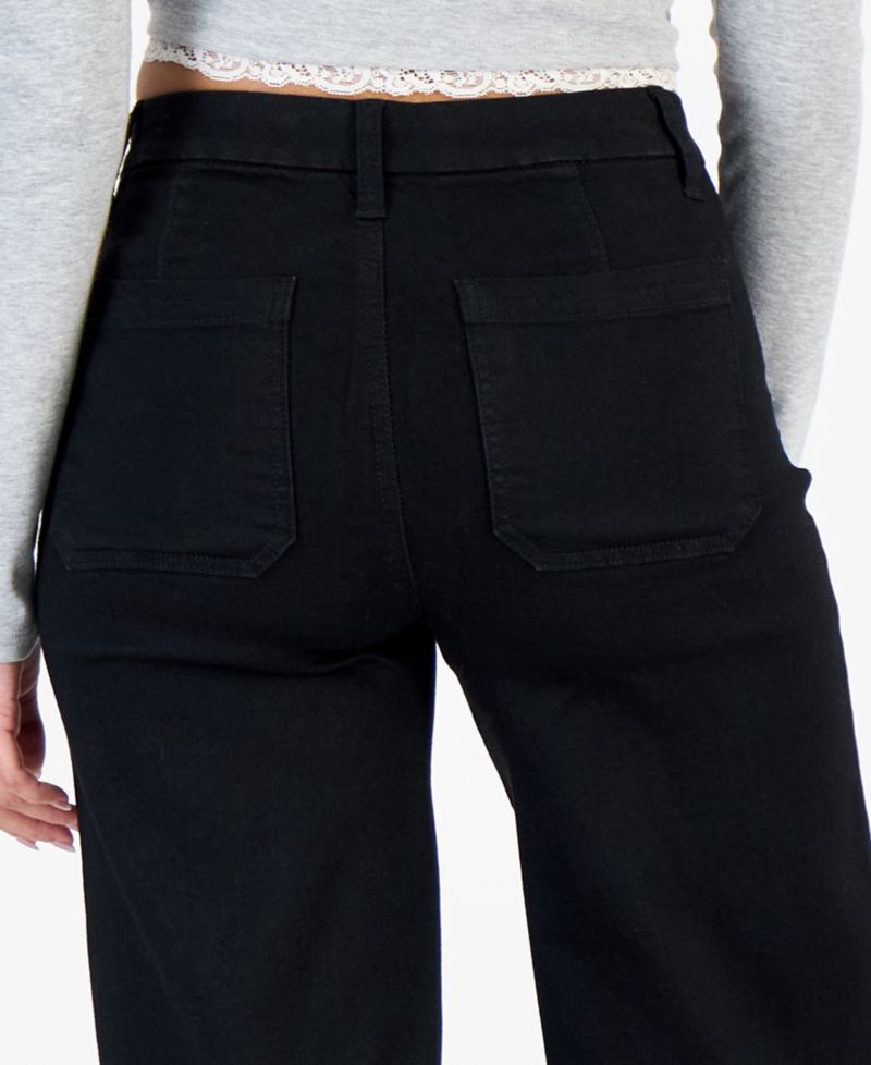 Juniors' High-Rise Patch-Pocket Wide-Leg Jeans