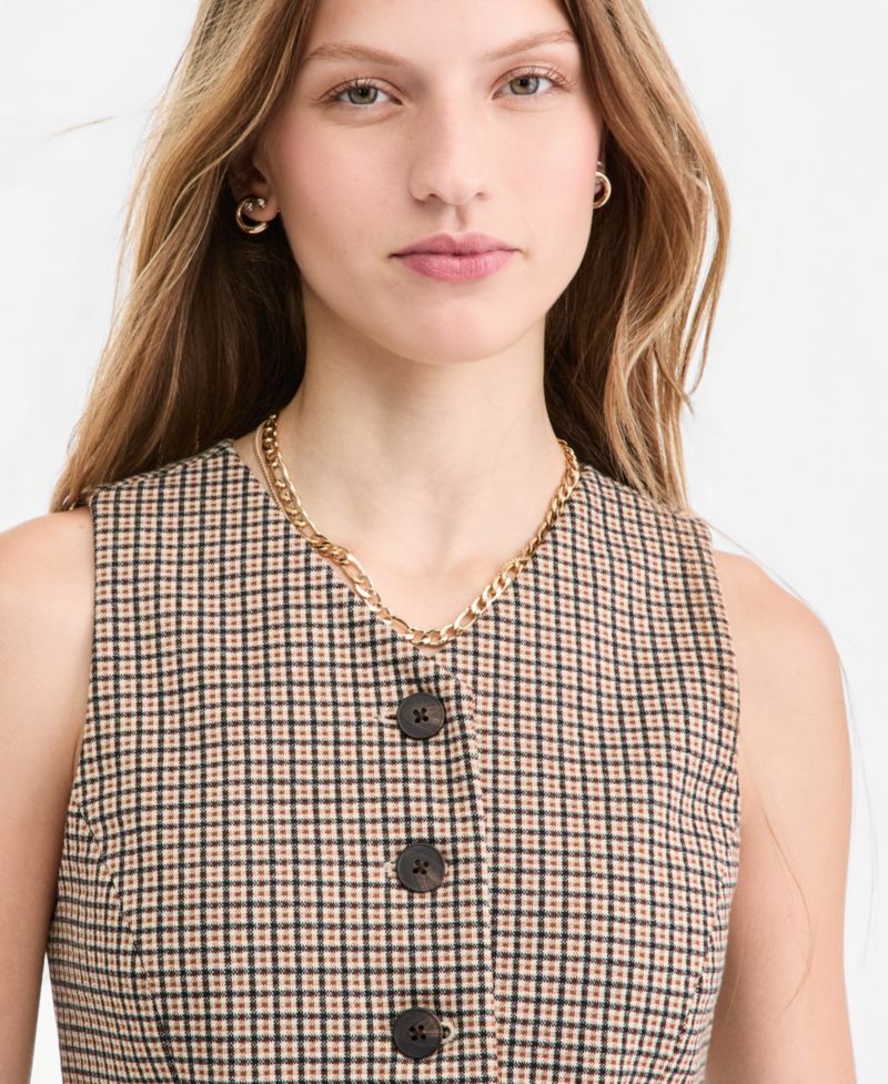 Women's Vivienne Check Longline V-Neck Vest