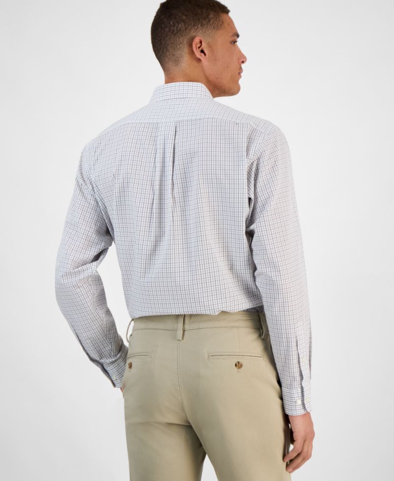 Men's Long Sleeve Button-Front Micro Check Dress Shirt